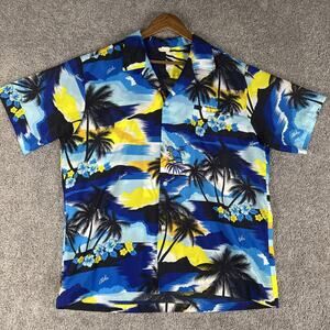 Orchid Fashion Shirt Men XL Blue 100% Rayon Hawaiin Camp True Vtg 70s READ